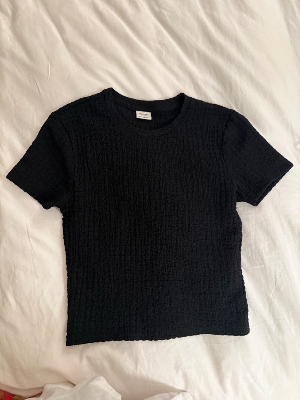 Abercrombie & Fitch Black Textured Short-Sleeve Crewneck top